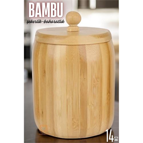 Bambu Şekerlik Baharatlık Çok Amaçlı Ahşap Saklama Kabı 14 CM