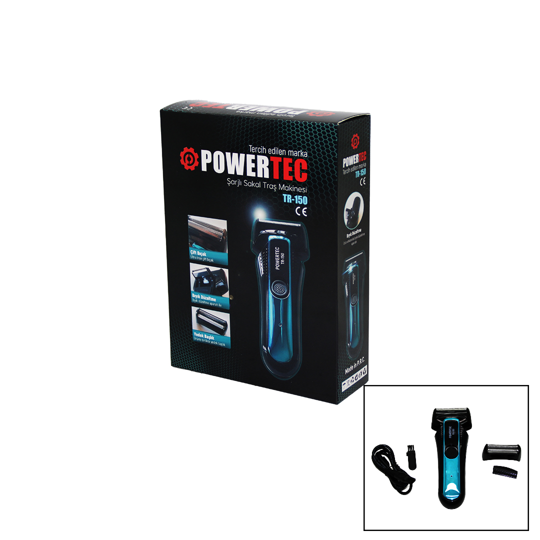 POWERTEC TR-150 ŞARJLI ÇİFT BIÇAK SIFIR SAKAL TRAŞ MAKİNESİ BIYIK DÜZELTME - YEDEK BAŞLIK (4767)