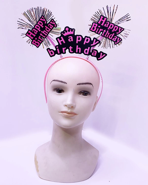 Happy Birthday Püsküllü Neon Pembe Renk Doğum Günü Tacı 22x19 Cm