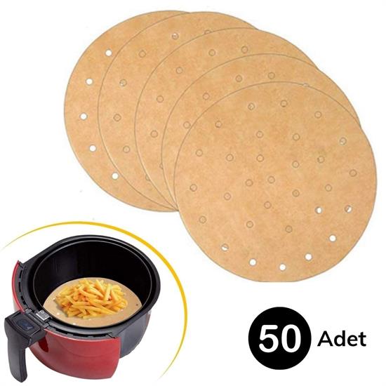 50 Adet Air Fryer Pişirme Kağıdı Tek Kullanımlık Gıda Pişirme Kağıdı Delikli Yuvarlak Model (4767)