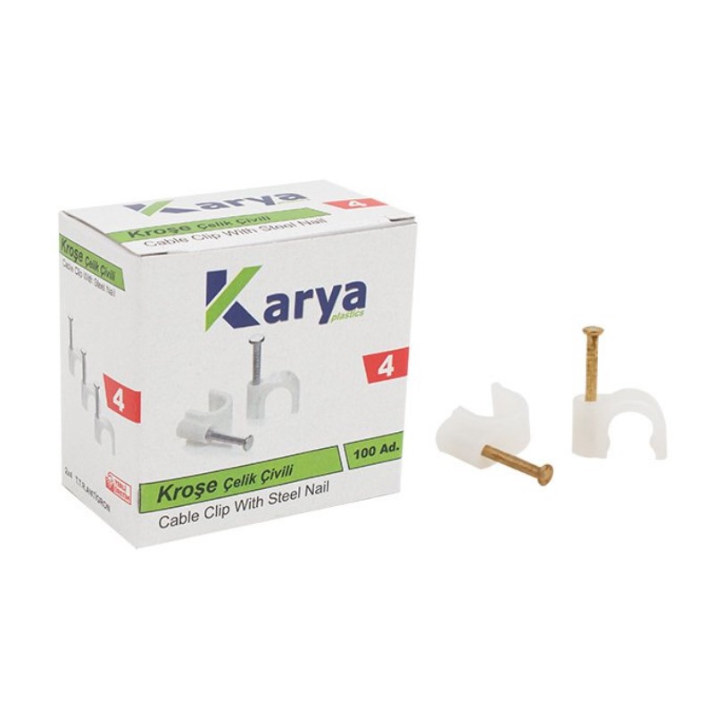 KROŞE 4 NUMARA ÇELİK ÇİVİLİ 8 MM (2*4 ANTİGRON KABLOLAR İÇİN) 100LÜ POŞET KARYA (4767)