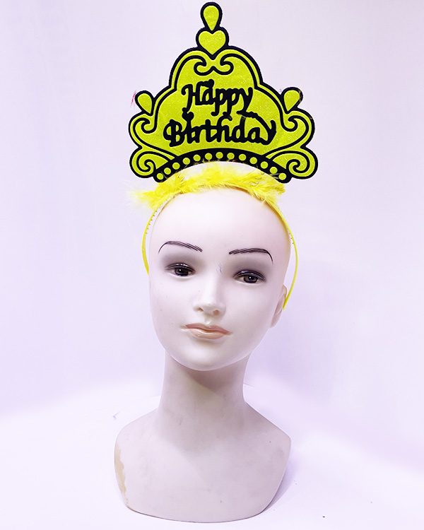 Happy Birthday Neon Sarı Renk Doğum Günü Tacı 24x15 cm (4767)