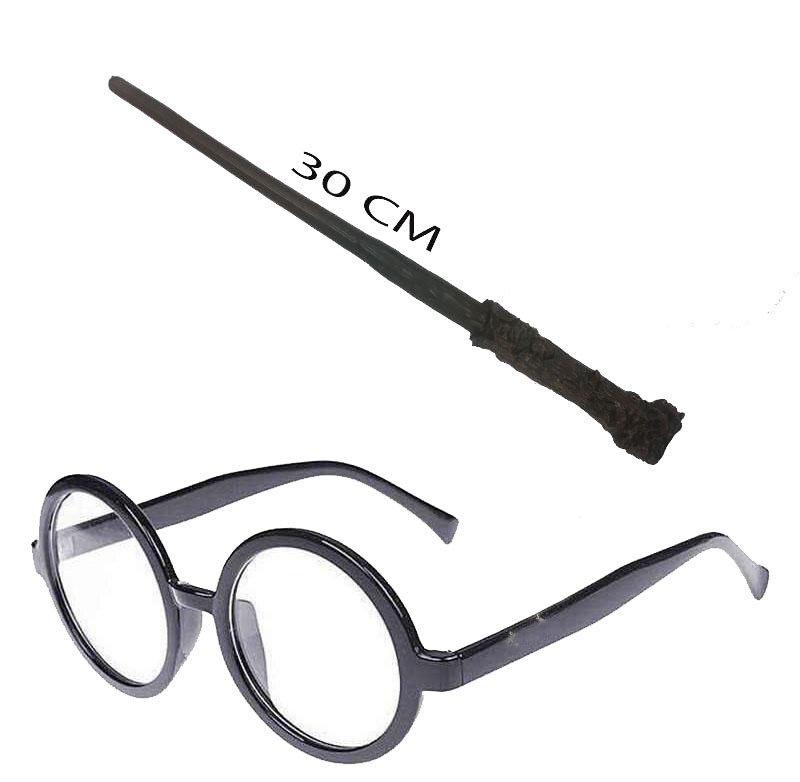 Harry Potter Asası 30 cm ve Siyah Çerçeveli Harry Potter Gözlüğü Seti (4767)