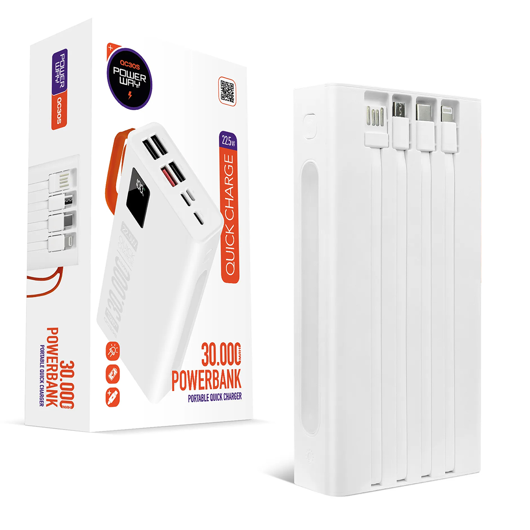 30000 MAH DİJİTAL GÖSTERGELİ KENDİNDEN KABLOLU POWERBANK (4767)