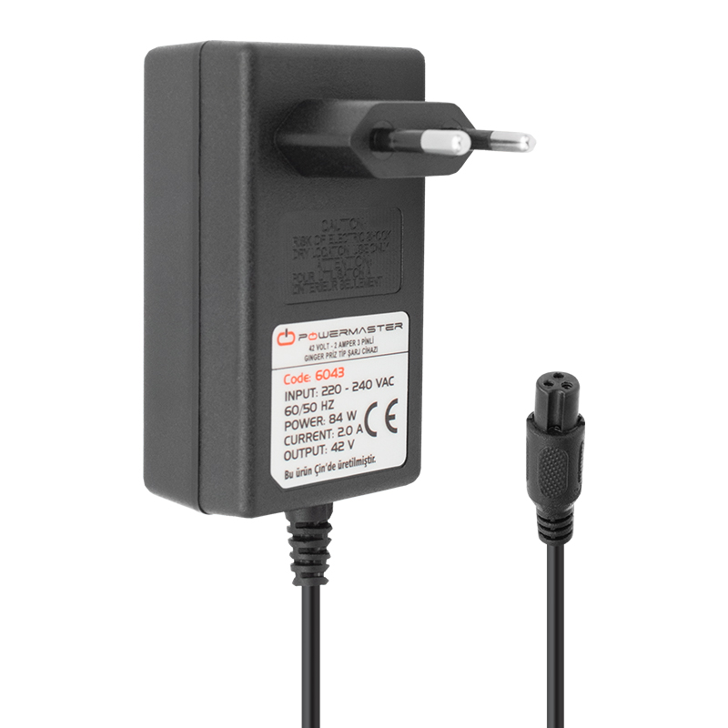 42 VOLT - 2 AMPER - 84 WATT PRİZ TİPİ 3 PİNLİ GİNGER ŞARJ CİHAZ ADAPTÖRÜ (4767)