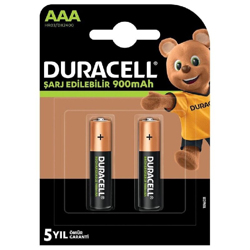 DURACELL ŞARJLI 900 MA AAA İNCE KALEM PİL 2Lİ PAKET (4767)