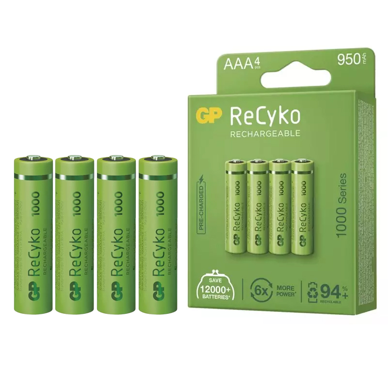 GP RECYKO 950 MAH AAA İNCE 4LÜ ŞARJLI KALEM PİL GP100AAAHCE-2EB4 (GPRHC103E001) (4767)