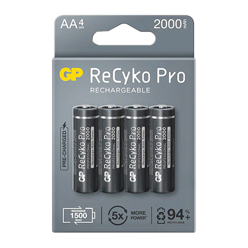 GP RECYKO PRO AA 2000 MAH ŞARJLI 4LÜ PİL GP210AAHCB-2EB4 (GPRHC212B309) (4767)