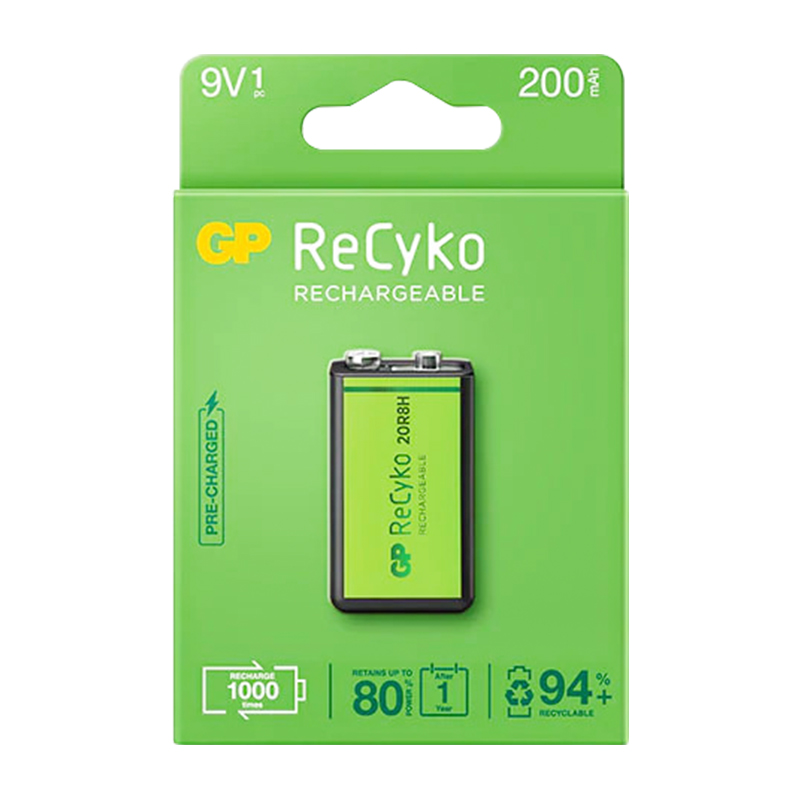 GP RECYKO 9 VOLT 200 MAH NI-MH ŞARJLI PİL GP20R8H-2E1-(GPRHV208R075) (4767)