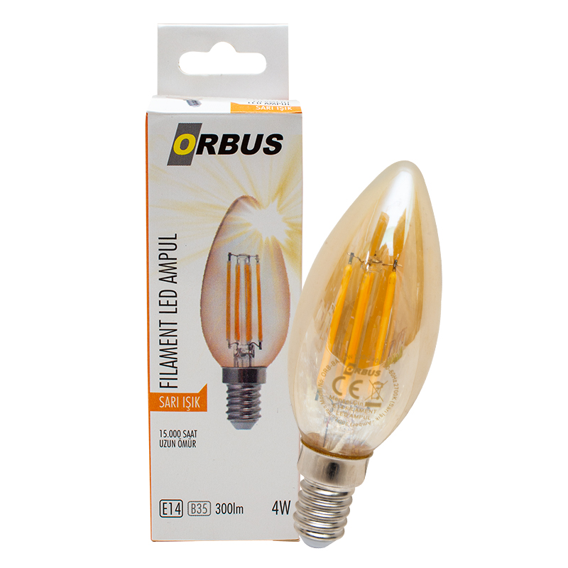 ORBUS ORB-BA3 FILAMENT BULB B35 4 WATT E14 300 LMN AMBER SARI LED AMPÜL (4767)