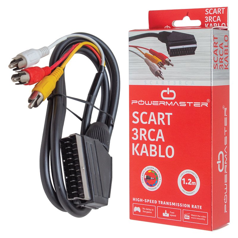 SCART 3 RCA KABLO 1.2 METRE 7 MM SİYAH * SCART TOS KABLO KUTULU (4767)