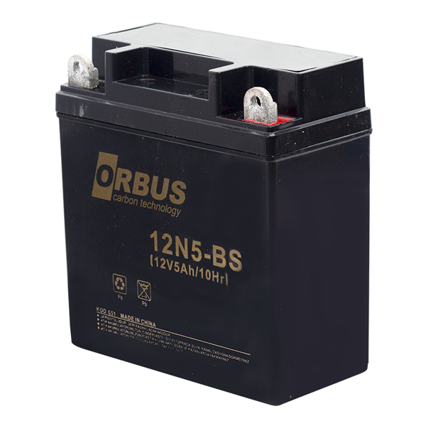 AKÜ 12 VOLT 5 AMPER ORBUS 12N5-BS ASİT İÇİNDE KARBON MOTOSİKLET AKÜSÜ (4767)