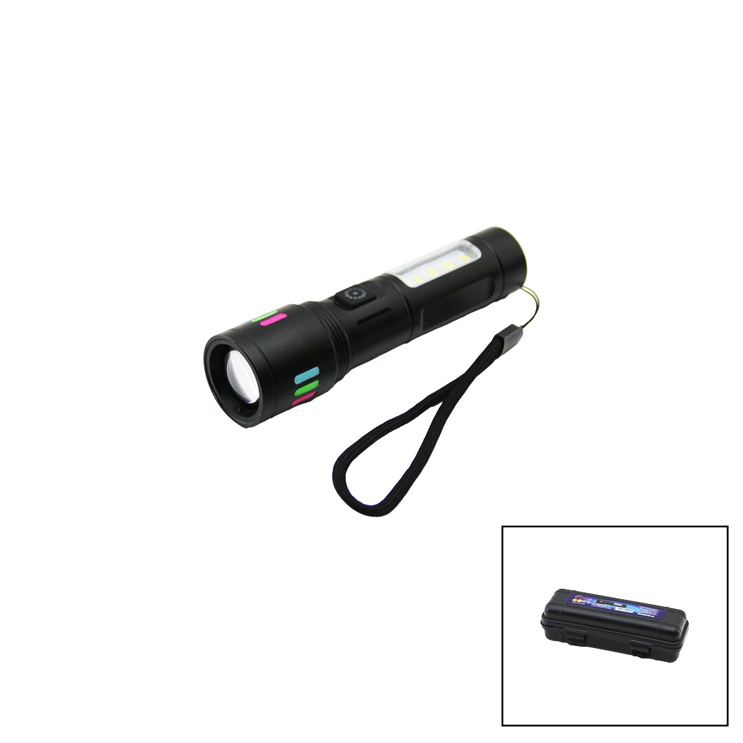 METAL GÖVDE 2IN1=ZOOM - RGB 9 LED EL FENERİ USB ŞARJLI MİNİ PLS.KUTULU (4767)