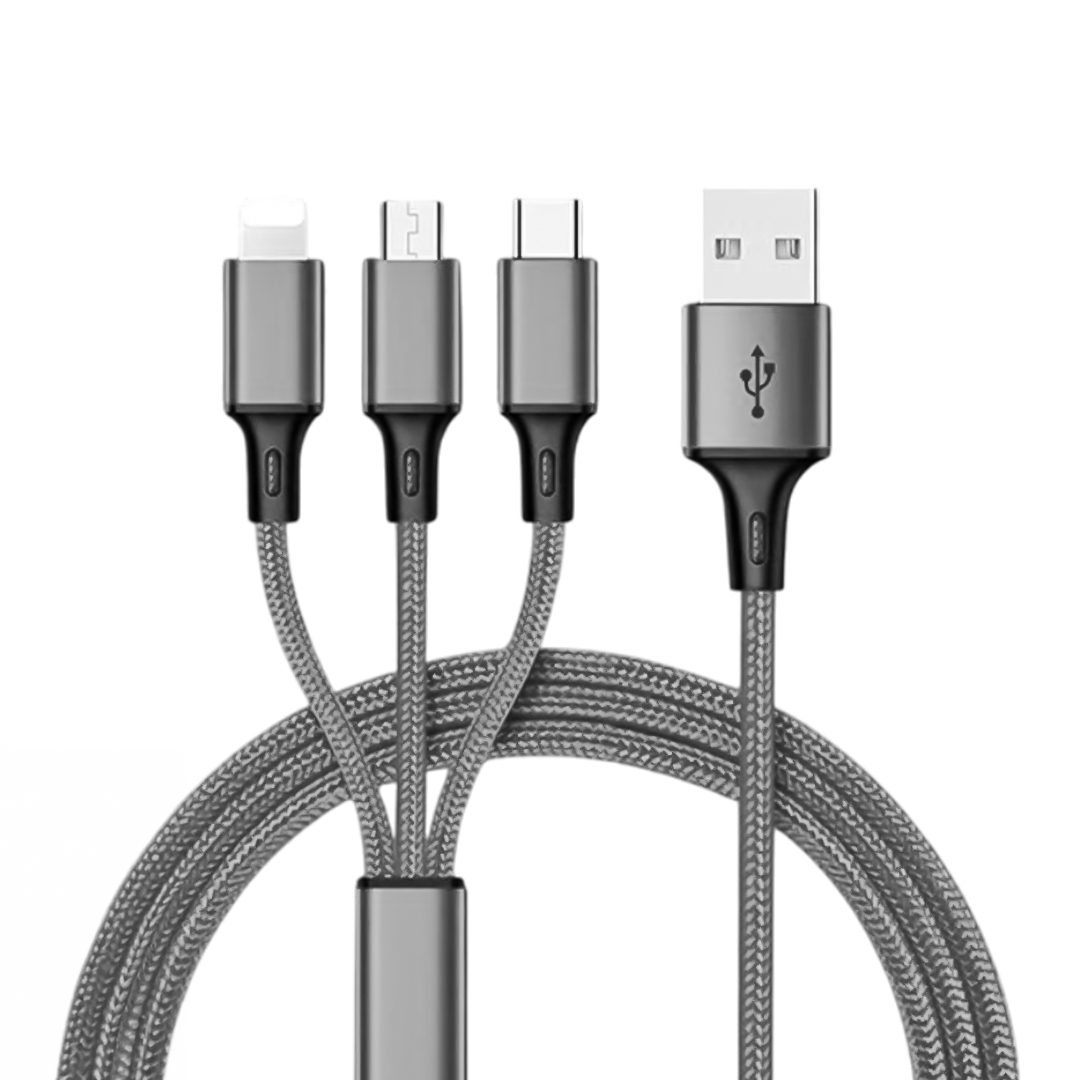 3IN1 GÜMÜŞ 1.2 METRE (MICRO USB - LIGHTNING - TYPE C) TELEFON ŞARJ KABLOSU (4767)