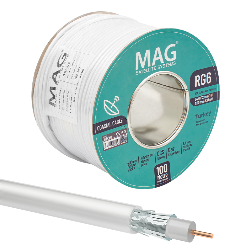 MAG RG6/U6 1.00 MM 64*0.12 TEL CCS MAKARALI ANTEN KABLOSU YERLİ ÜRETİM (100 METRE) (4767)