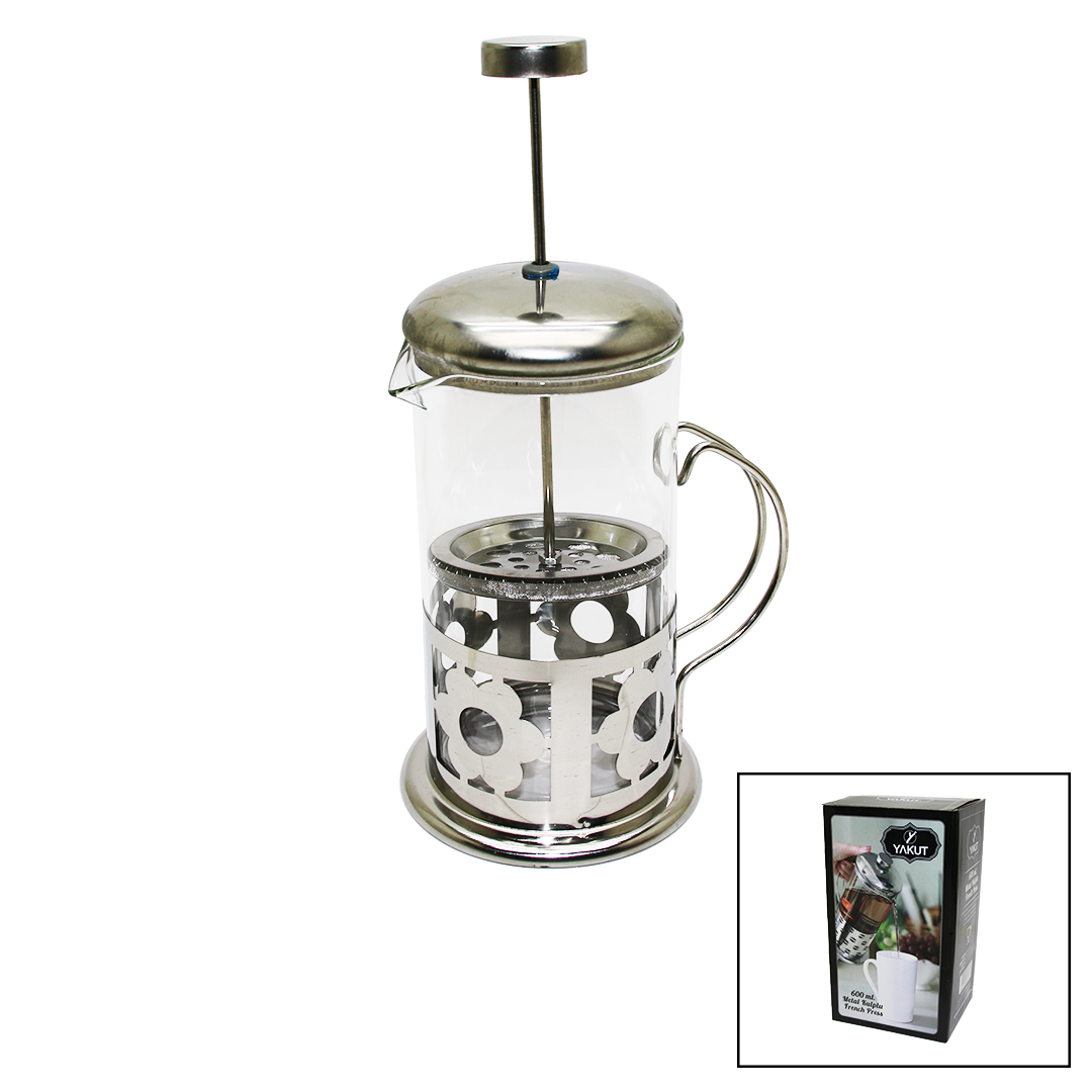 FRENCH PRESS 600ML CAM BİTKİ SÜZGEÇİ METAL KAFES - KAPAK (4767)