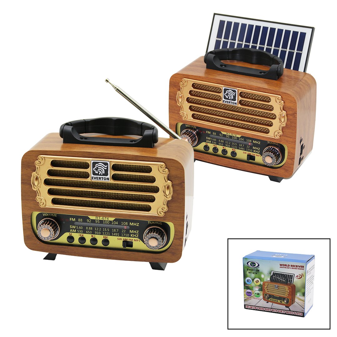 SOLAR PANELLİ  USB ŞARJ BLUETOOTH İBRELİ FM RADYO MP3 USB - TF PLAYER DC:5V--SOLAR:1.5W RT-674 (4767)