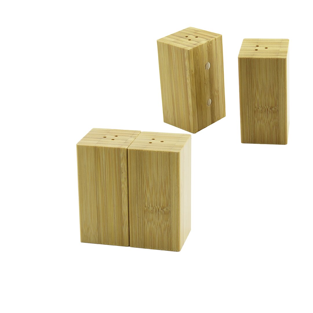 4.5X5CM--Y:9CM   2PCS   MIKNATISLI İKİZ   AHŞAP BAMBU  BAHARATLIK - TUZLUK (4767)