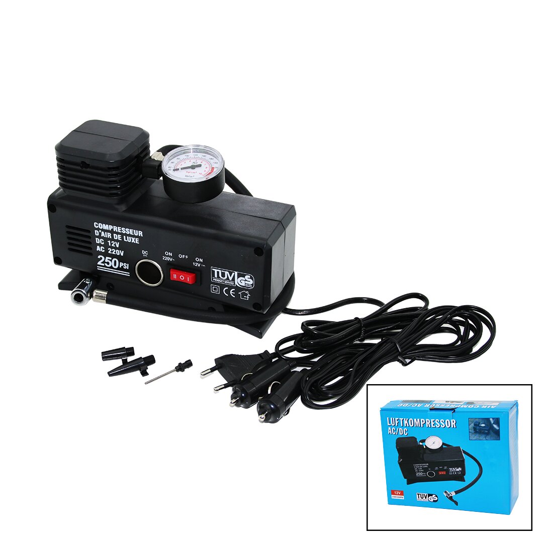 2IN1- FİŞLİ - OTO ÇAKMAKLIK TEK PİSTON KOMPRESÖR AC/DC - 12V-230V - 250PSI (4767)