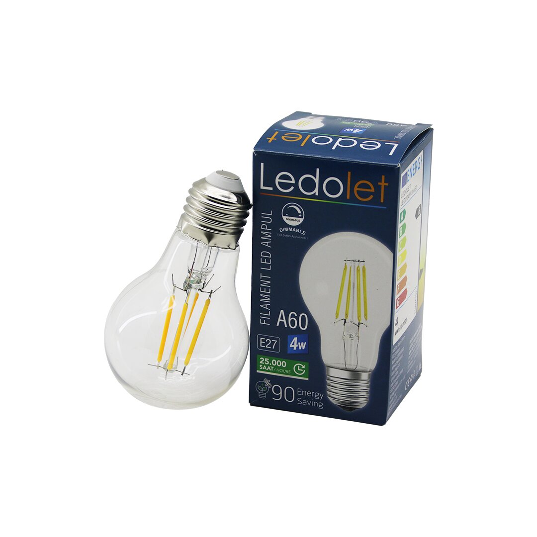 LEDOLET A-60  4W - E27  FLAMENT LED RUSTİK AMPUL  400LUMEN - 2200K  KIRILMAZ GÖVDE (4767)