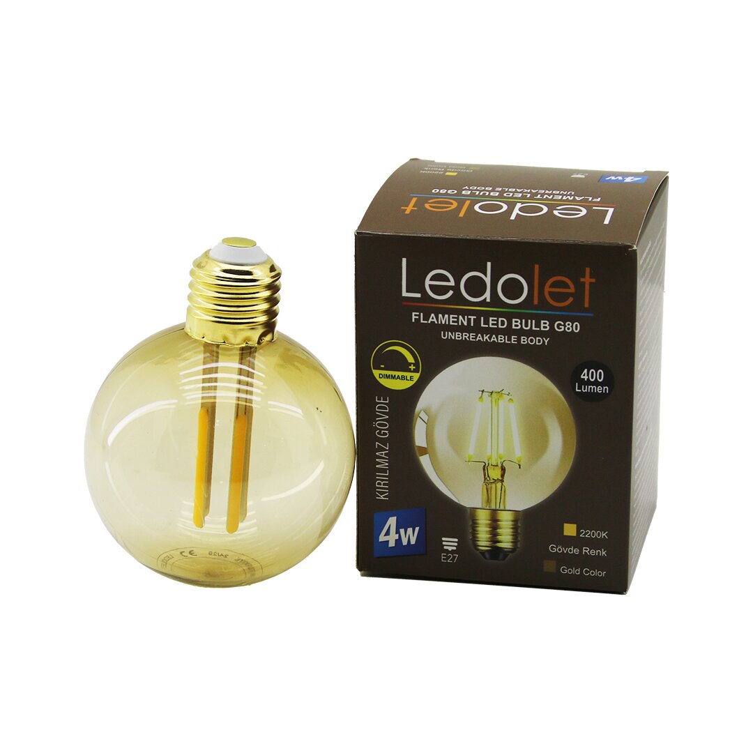 LEDOLET G-95  4W - E27   GOLD COLOR  FLAMENT RUSTİK AMPUL  400LUMEN - 2200K  KIRILMAZ GÖVDE (4767)