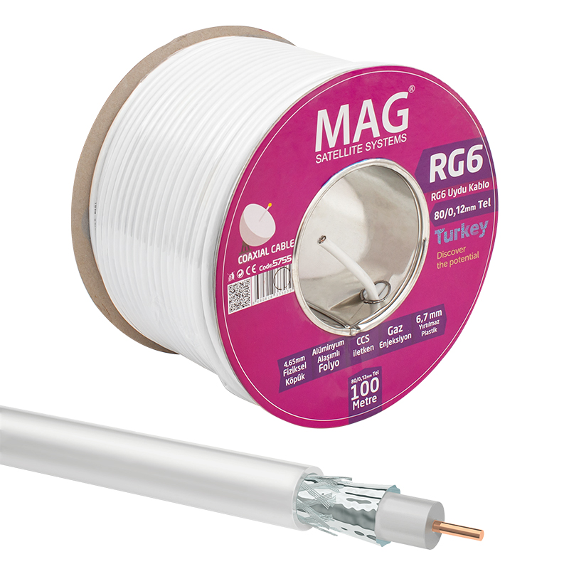 MAG RG6/U6 1.02 MM 80 TELLİ CCS MAKARALI ANTEN KABLOSU YERLİ ÜRETİM (100 METRE) (4767)