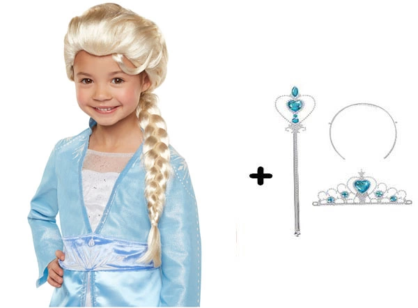 Örgülü Karlar Ülkesi Frozen Elsa Peruğu Tacı Ve Sopası Çocuk Boy