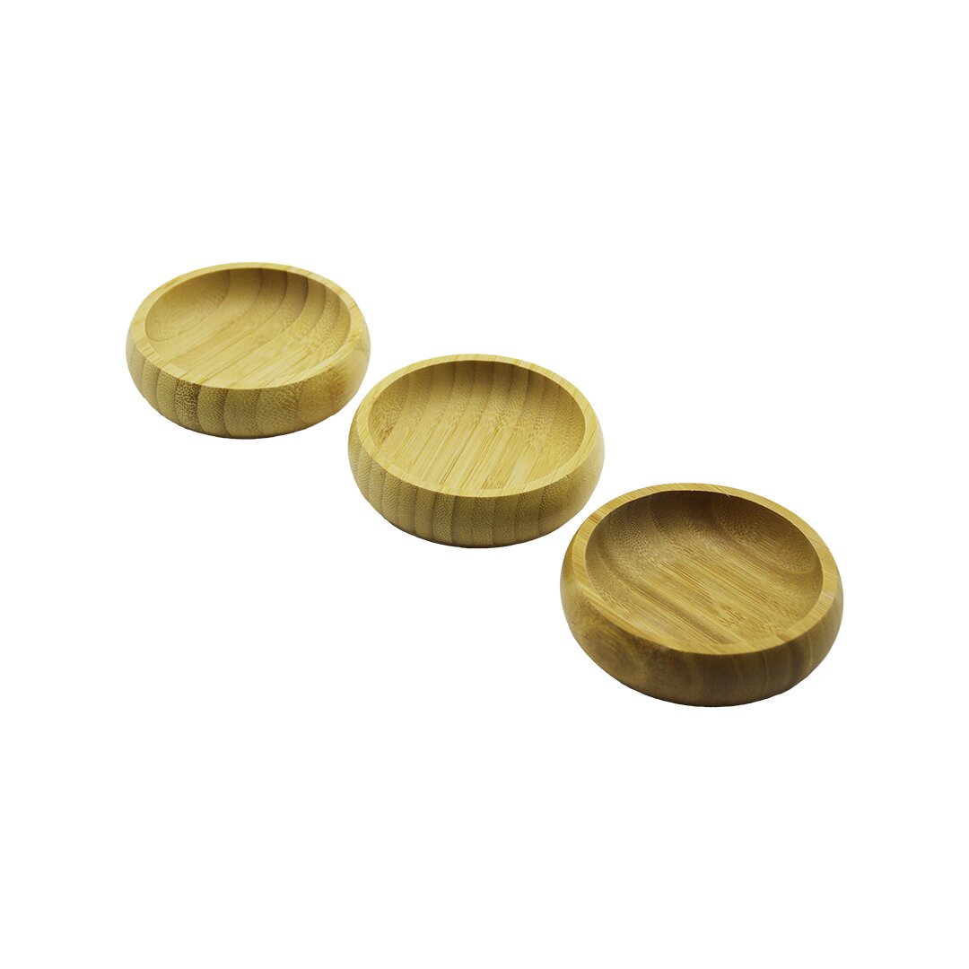 3PCS  MİNİ YUVARLAK  AHŞAP BAMBU ÇEREZLİK - LOKUMLUK  FİLELİ AMBALAJ  9CM (4767)