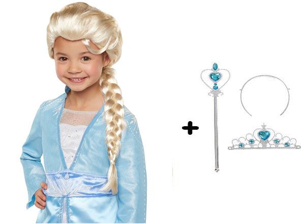 Örgülü Karlar Ülkesi Frozen Elsa Peruğu Tacı ve Sopası Çocuk Boy (4767)