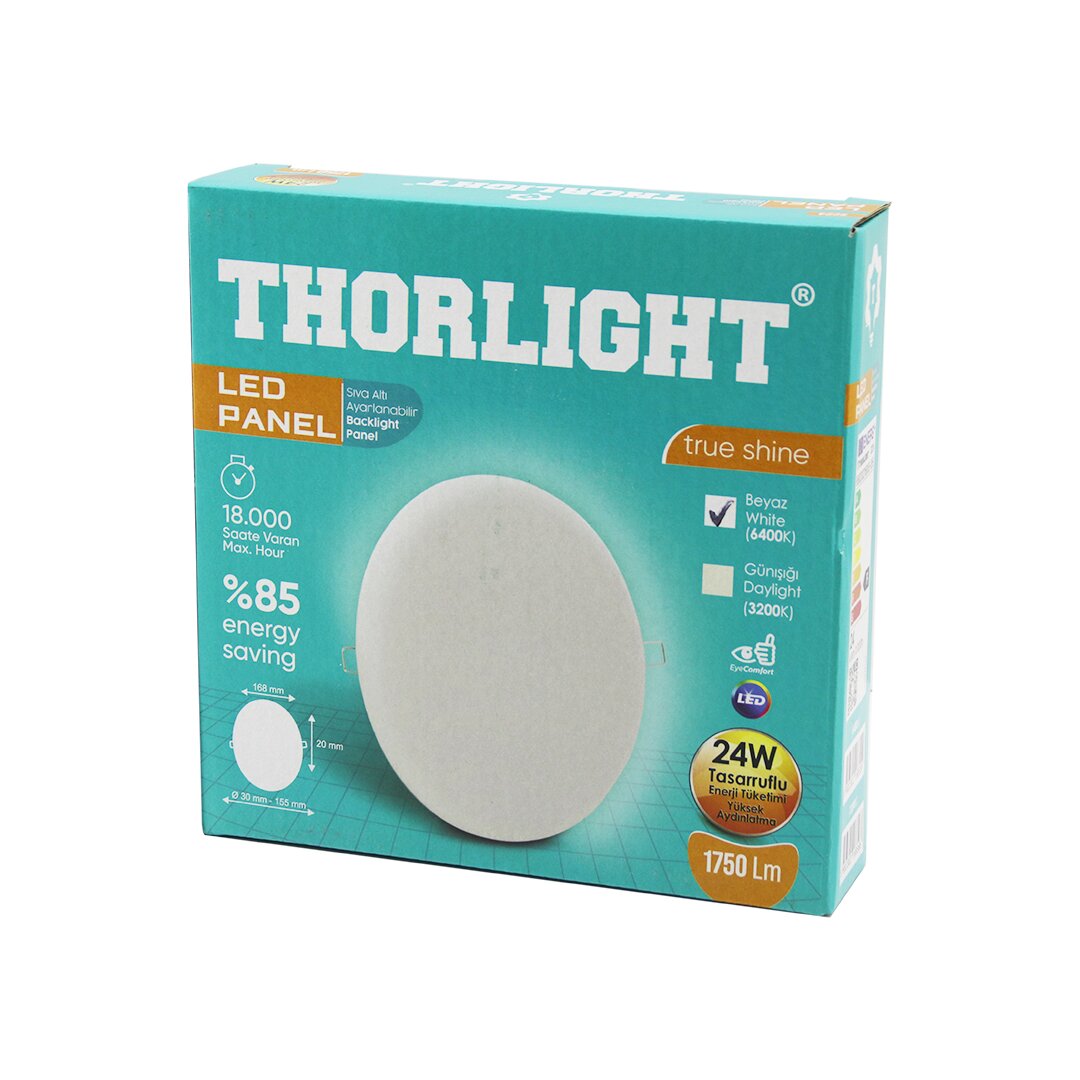 THORLIGHT S-224 24W 16.8CM BEYAZ LED PANEL SIVA ALTI AYARLI MANDALLI 6400K - 1750LM - 18000 SAAT - 2835 SMD (4767)