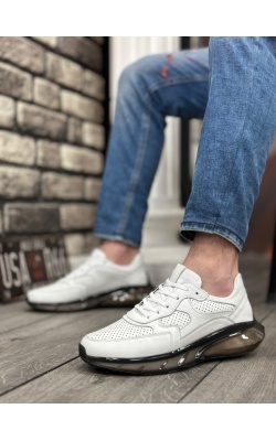 BA0324 İçi Dışı Hakiki Deri Rahat Taban Beyaz Sneakers Casual Erkek Ayakkabı