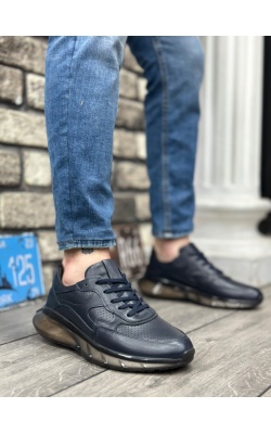 BA0324 İçi Dışı Hakiki Deri Rahat Taban Lacivert Sneakers Casual Erkek Ayakkabı