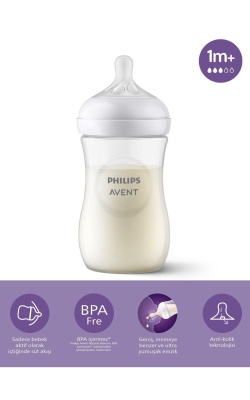 Philips Avent Natural Response PP Biberon 1 Ay+ 260 ml, Tepkili Biberon Emziği SCY903/01