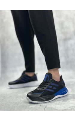 BA0650 Tarz Sneakers Yüksek Taban Siyah Mavi Spor Ayakkabısı