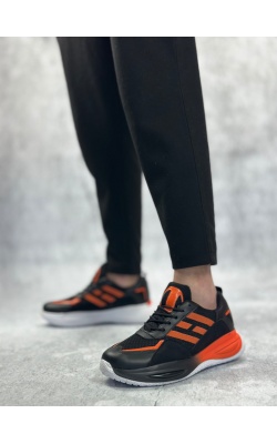 BA0650 Tarz Sneakers Yüksek Taban Siyah Turuncu Spor Ayakkabısı