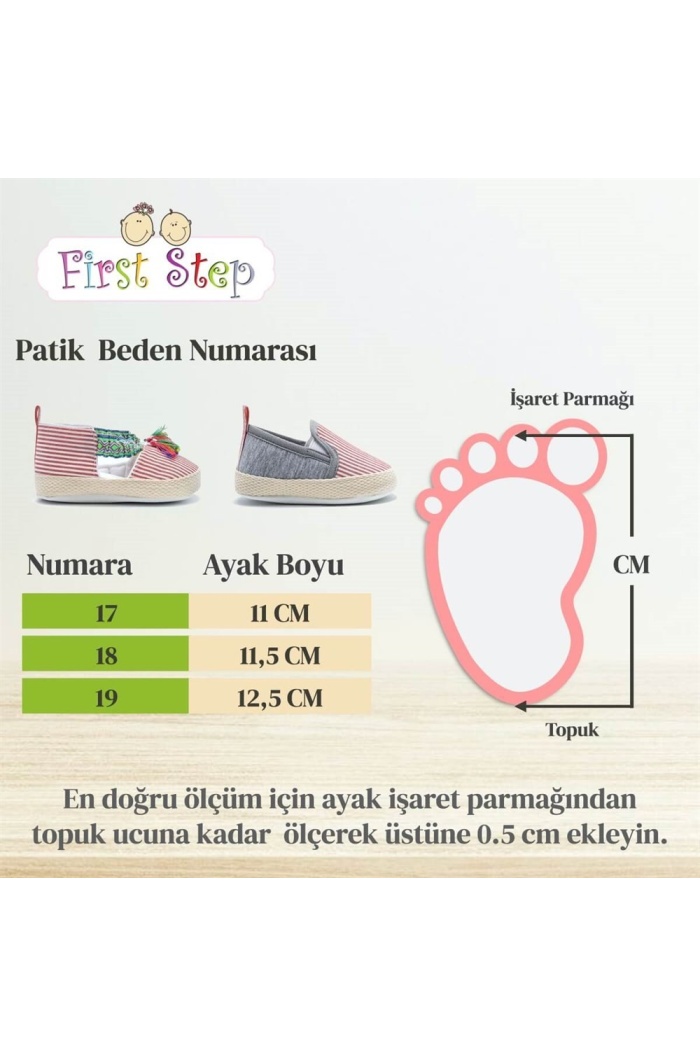 First Step Kedi Nakışlı Çizgili Patik - Kırmızı 3-7 Ay / No.17