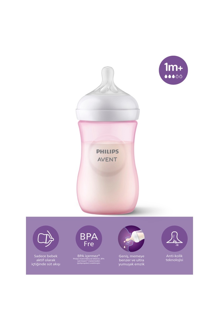 Philips Avent Natural Response PP Pembe Biberon 1+ Ay 260 ml SCY903/11