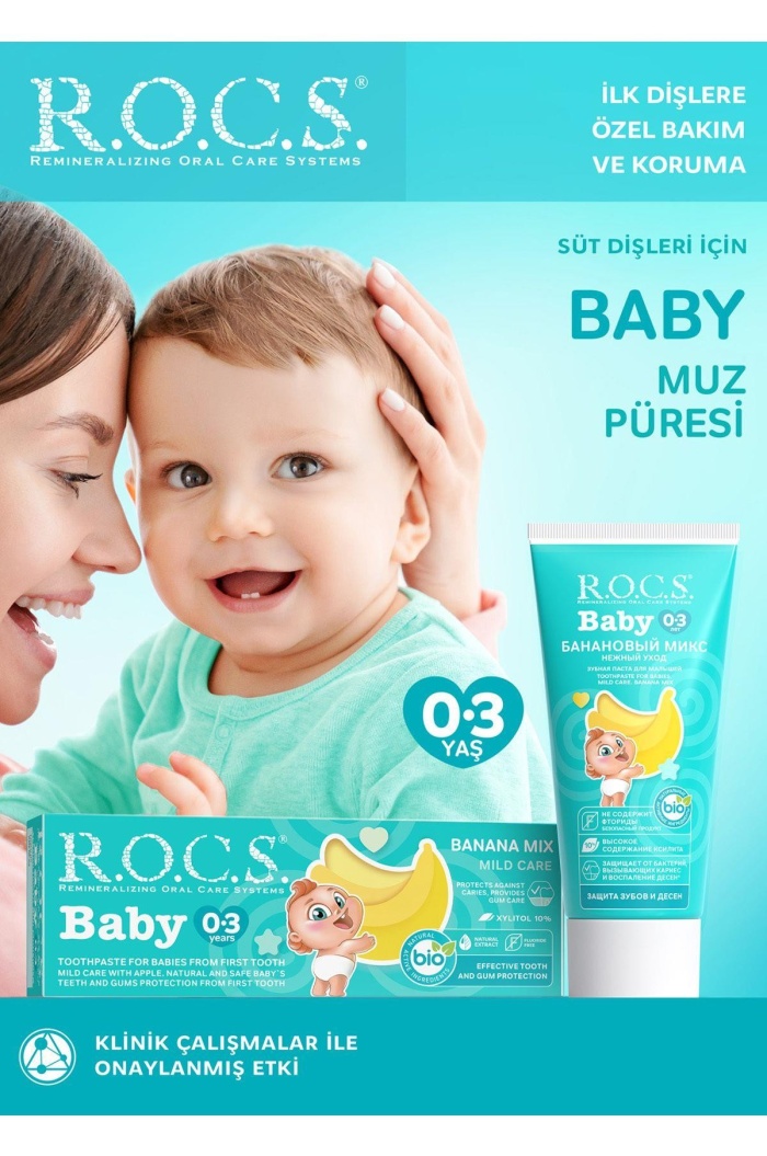 Rocs Baby Süt Dişler için  Muz Püresi 0-3 Yaş Diş Macunu 45 ml