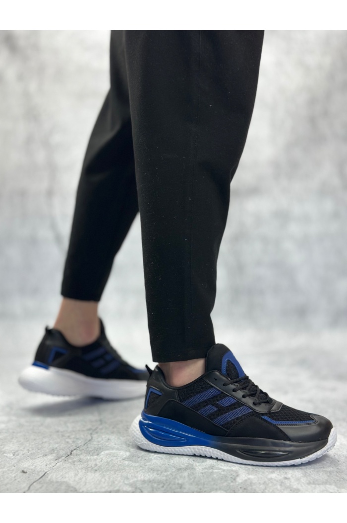 BA0650 Tarz Sneakers Yüksek Taban Siyah Mavi Spor Ayakkabısı