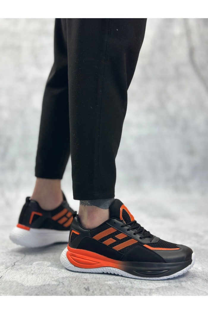 BA0650 Tarz Sneakers Yüksek Taban Siyah Turuncu Spor Ayakkabısı