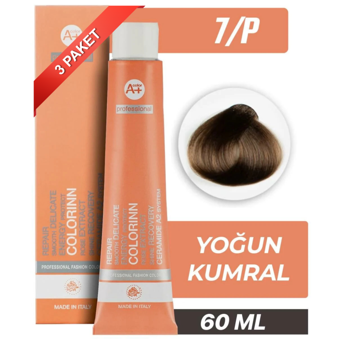 COLORİNN PROFESSİONAL TÜP SAÇ BOYASI 7-P YOĞUN KUMRAL 60 ML (PAKET 3 ADET)