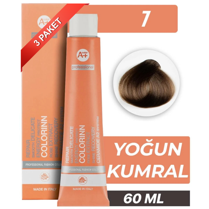 COLORİNN PROFESSİONAL TÜP SAÇ BOYASI 7 YOĞUN KUMRAL 60 ML (PAKET 3 ADET)