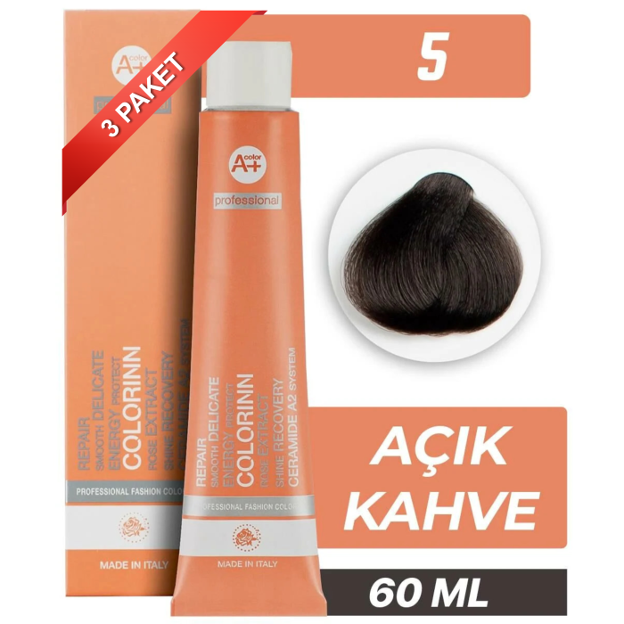 COLORİNN PROFESSİONAL TÜP SAÇ BOYASI 5 AÇIK KAHVE 60 ML (PAKET 3 ADET)