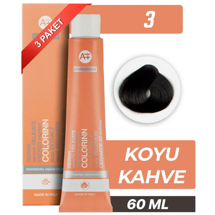 COLORİNN PROFESSİONAL TÜP SAÇ BOYASI 3 KOYU KAHVE 60 ML (PAKET 3 ADET)