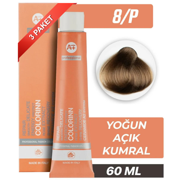 COLORİNN PROFESSİONAL TÜP SAÇ BOYASI 8-P YOĞUN AÇIK KUMRAL 60 ML (PAKET 3 ADET)