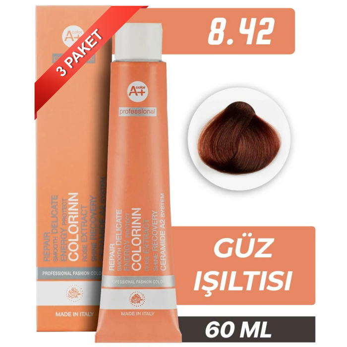 COLORİNN PROFESSİONAL TÜP SAÇ BOYASI 8.42 GÜZ IŞILTISI 60 ML (PAKET 3 ADET)