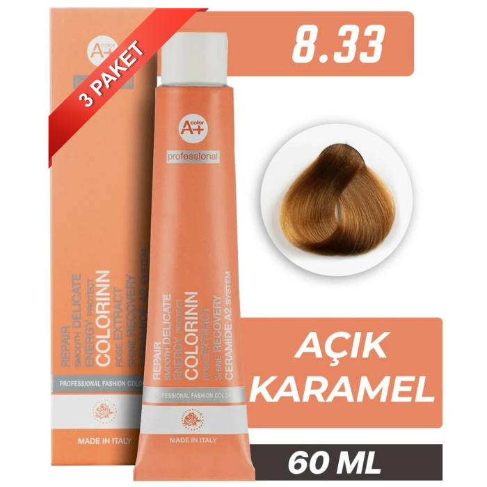 COLORİNN PROFESSİONAL TÜP SAÇ BOYASI 8.33 AÇIK KARAMEL 60 ML (PAKET 3 ADET)