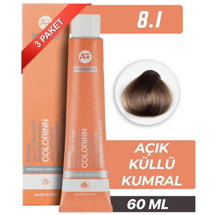 COLORİNN PROFESSİONAL TÜP SAÇ BOYASI 8.1 AÇIK KÜLLÜ KUMRAL 60 ML (PAKET 3 ADET)