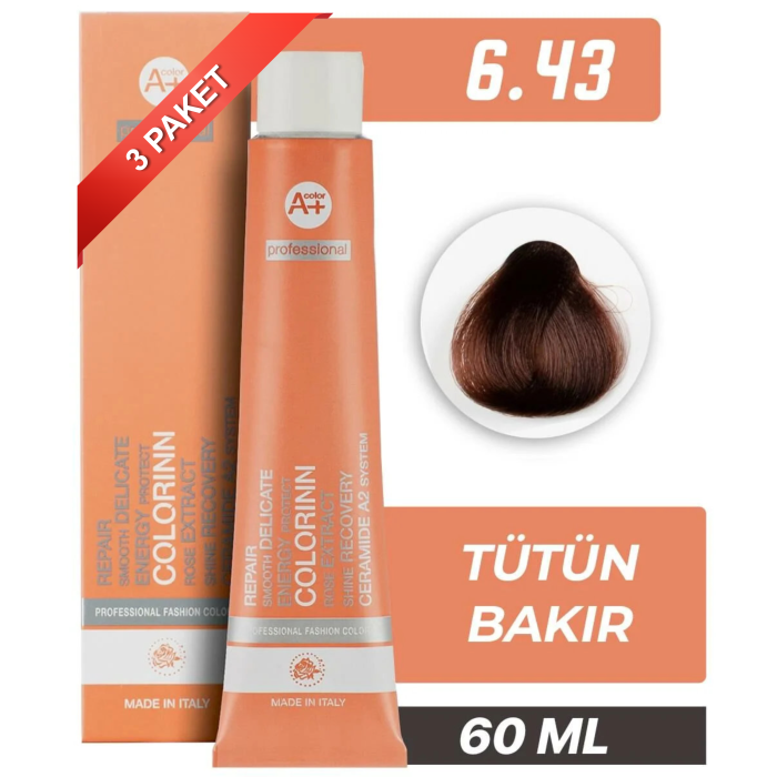 COLORİNN PROFESSİONAL TÜP SAÇ BOYASI 6.43 TÜTÜN BAKIR 60 ML (PAKET 3 ADET)