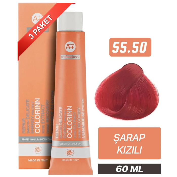 COLORİNN PROFESSİONAL TÜP SAÇ BOYASI 55.50 ŞARAP KIZILI 60 ML (PAKET 3 ADET)